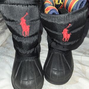Ralph Lauren Black Kids Boots with Red Logo
